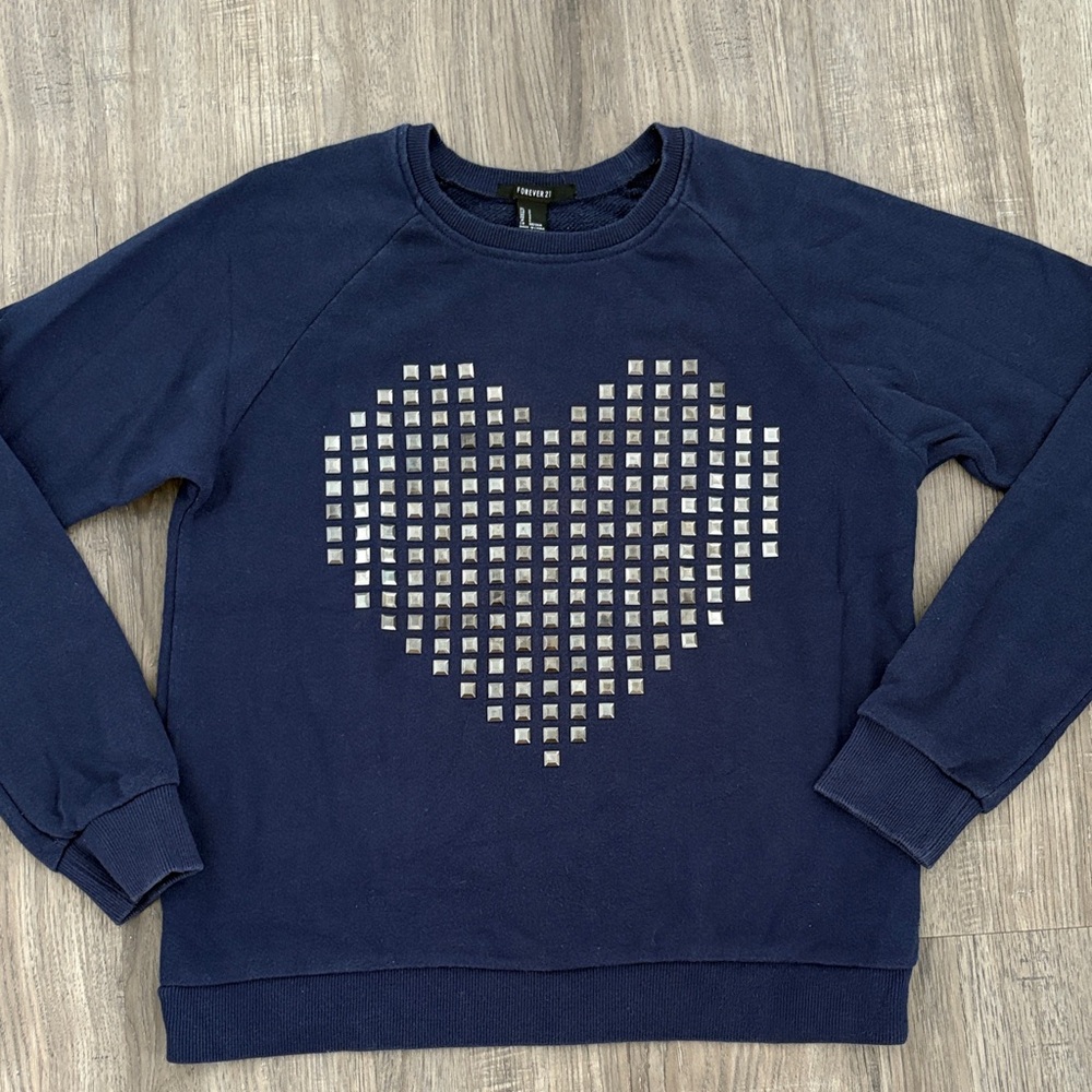 Forever 21 Women’s Navy Blue Heart Pullover Sweater Size S